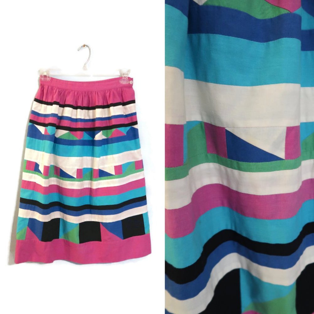 Vintage Patchwork Skirt Colorful Geometric Pattern - Picture 1 of 8